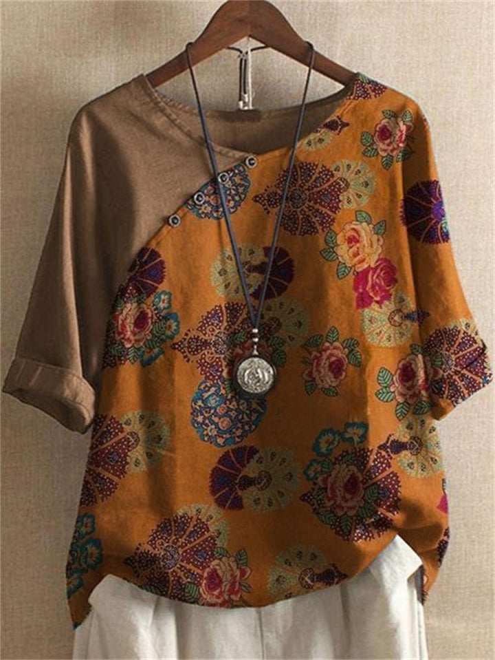 Women's Short Sleeve Button Down Floral Blouse