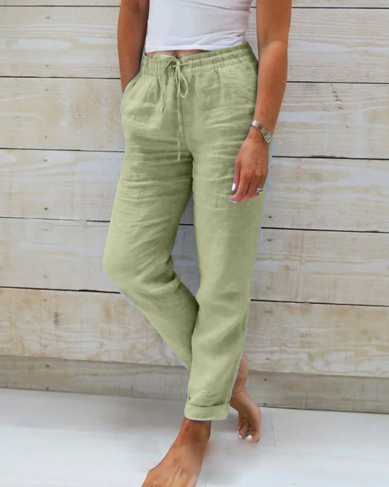 Women's Luxe Cotton-Linen Tailored Trousers