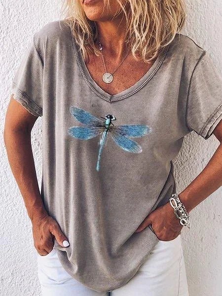 Women's Graphic V-Neck T-Shirt Short Sleeve Relaxed Casual Tee