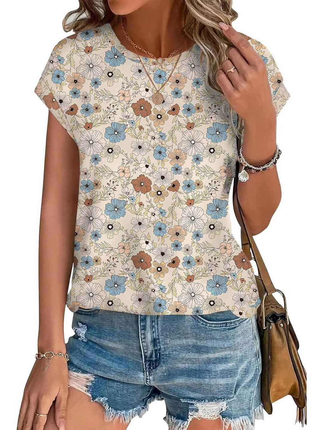 Women's Printed Short Sleeve Blouse Floral Casual Top