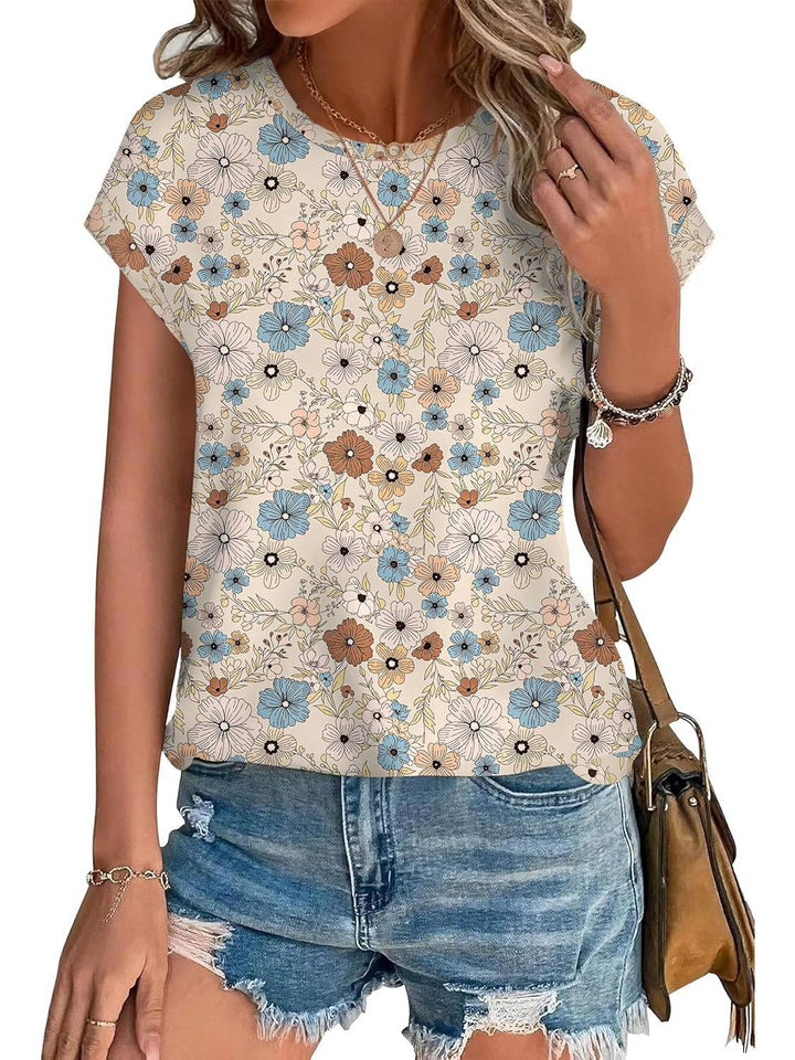 Women's Printed Short Sleeve Blouse Floral Casual Top