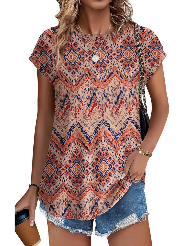 Women's Printed Short Sleeve Blouse Floral Casual Top