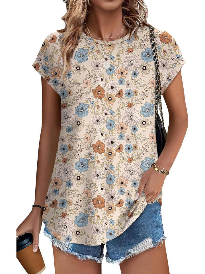 Women's Printed Short Sleeve Blouse Floral Casual Top