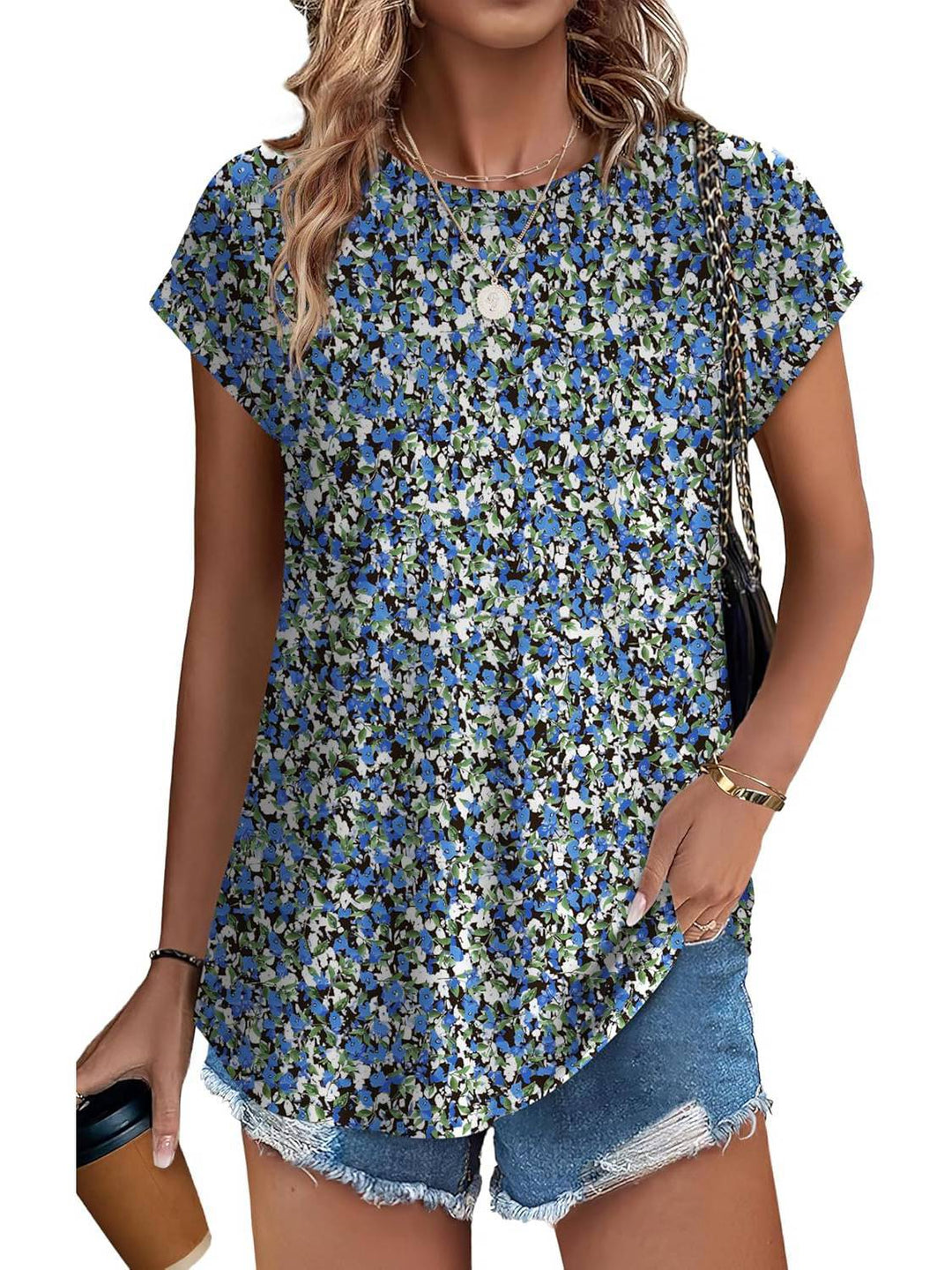 Women's Printed Short Sleeve Blouse Floral Casual Top