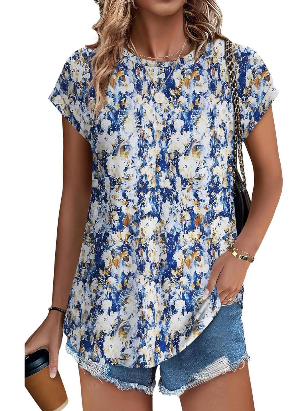 Women's Printed Short Sleeve Blouse Floral Casual Top