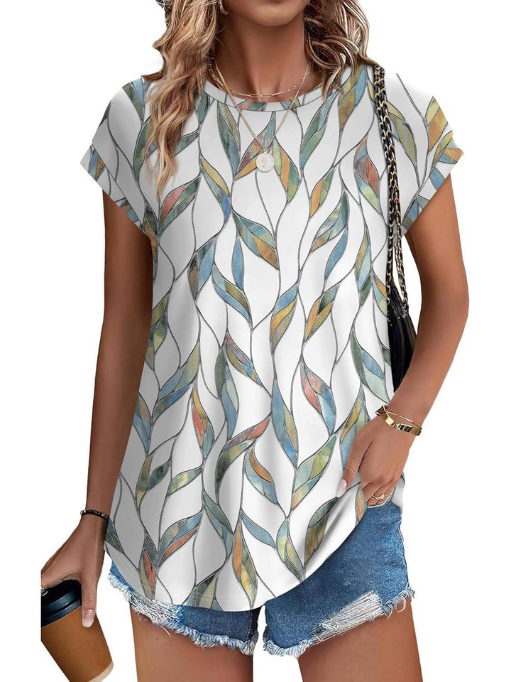 Women's Printed Short Sleeve Blouse Floral Casual Top
