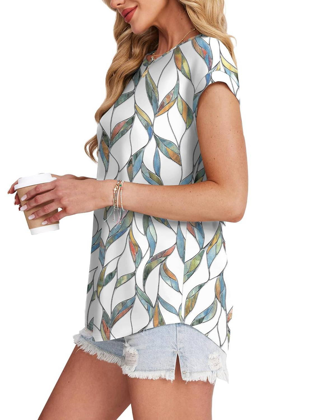 Women's Printed Short Sleeve Blouse Floral Casual Top