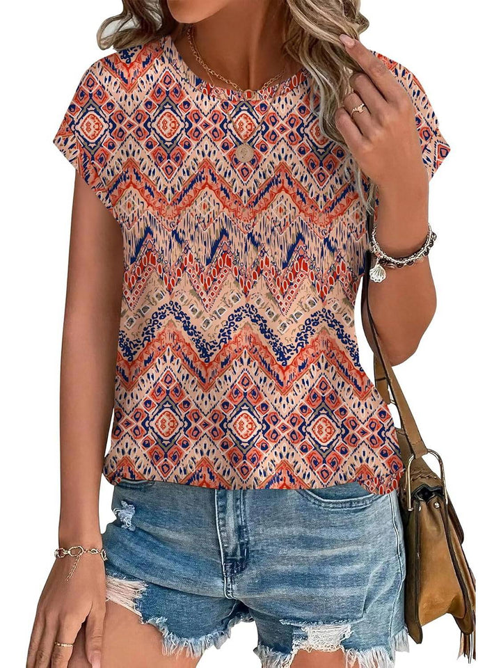 Women's Printed Short Sleeve Blouse Floral Casual Top