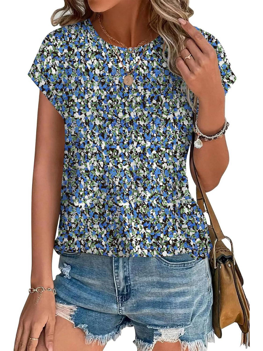 Women's Printed Short Sleeve Blouse Floral Casual Top
