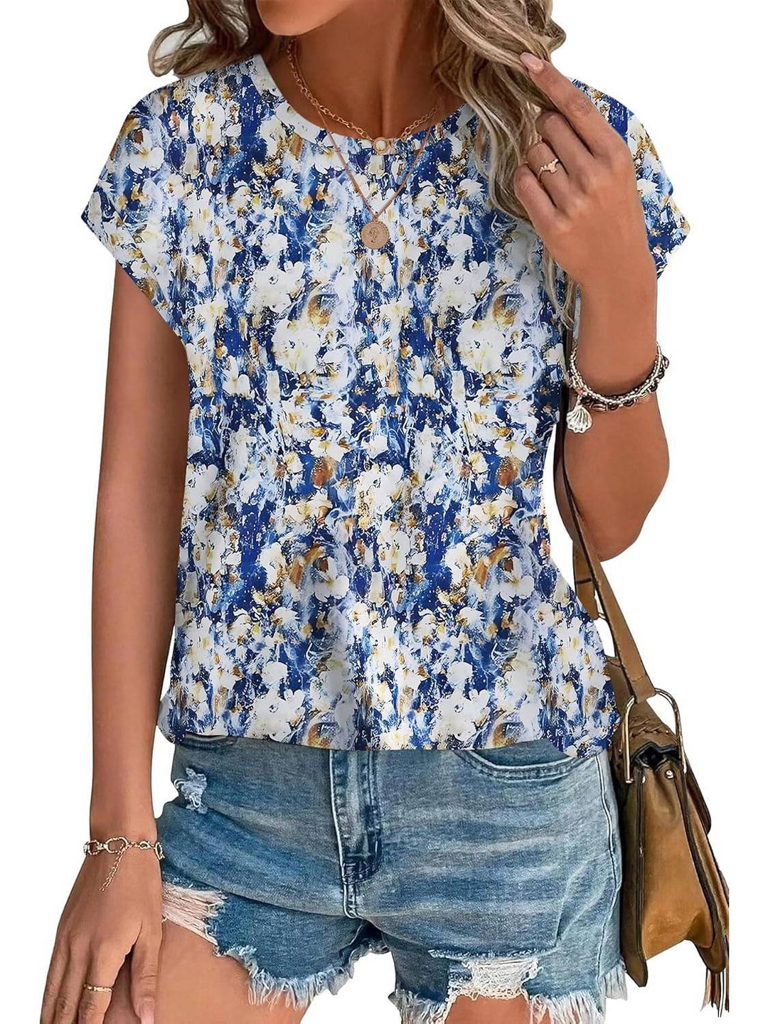 Women's Printed Short Sleeve Blouse Floral Casual Top