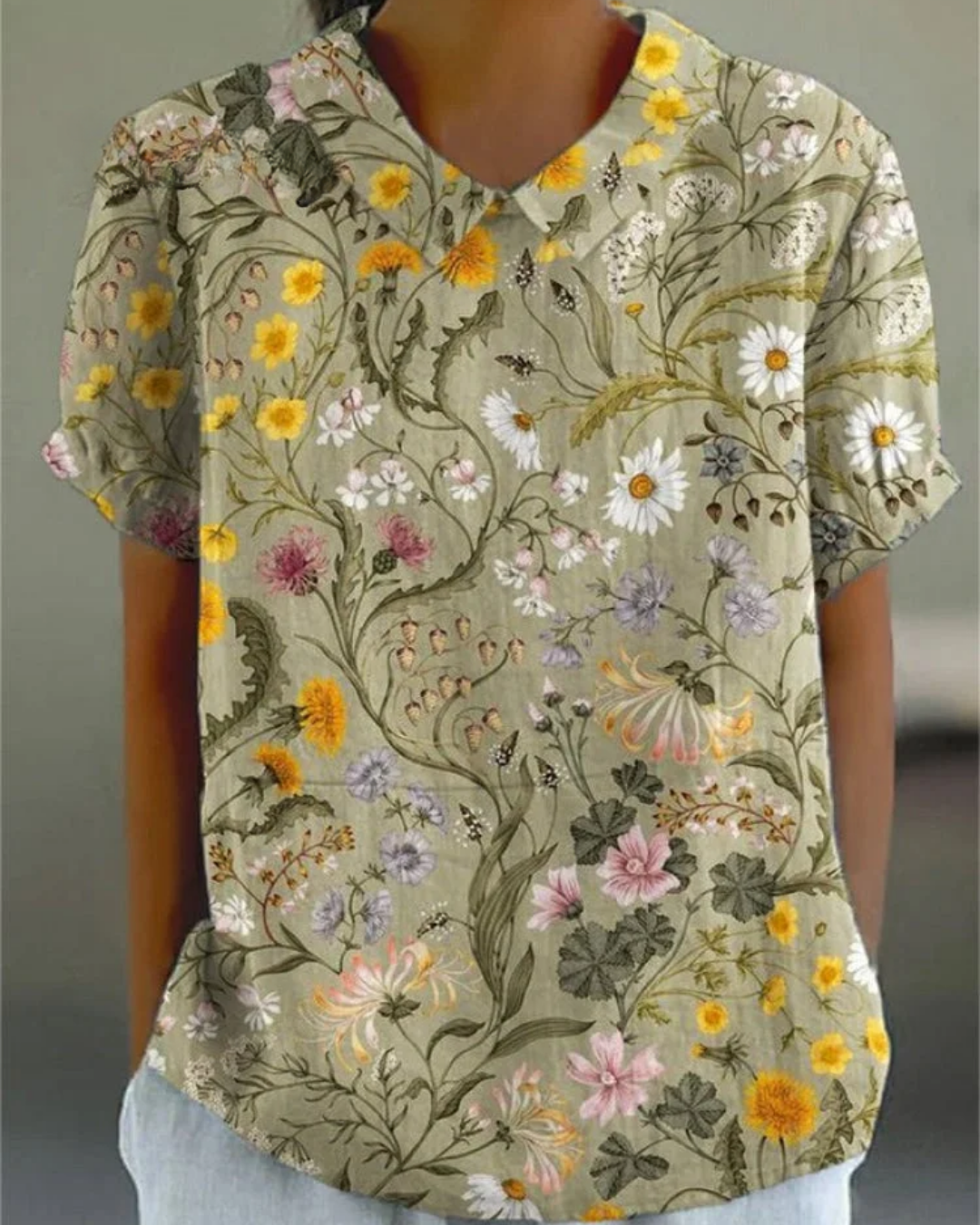 Women's  Retro Floral Cotton-Linen Shirt