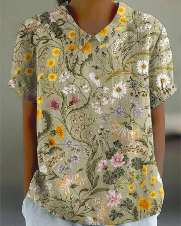 Women's  Retro Floral Cotton-Linen Shirt