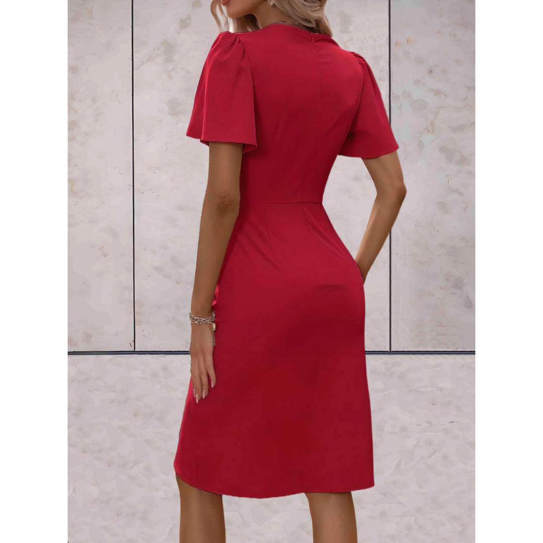 Women's Wrap Midi Dress Flutter Sleeve V-Neck Bodycon