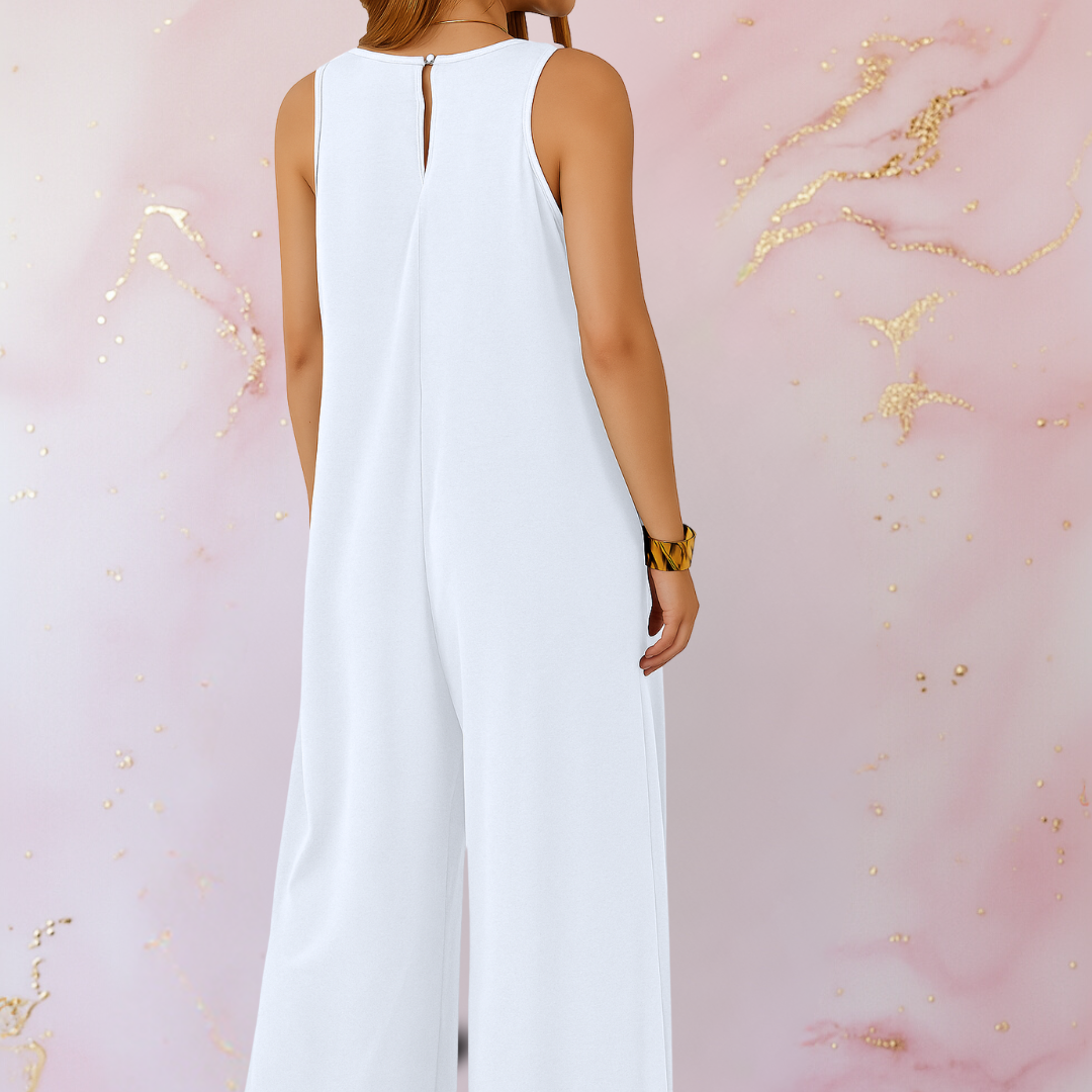 Women's V-Neck Sleeveless Wide Leg Jumpsuit with Pockets