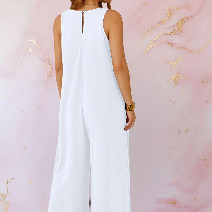 Women's V-Neck Sleeveless Wide Leg Jumpsuit with Pockets