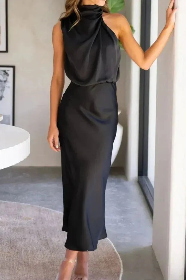 Women's Elegant Draped Halter Dress