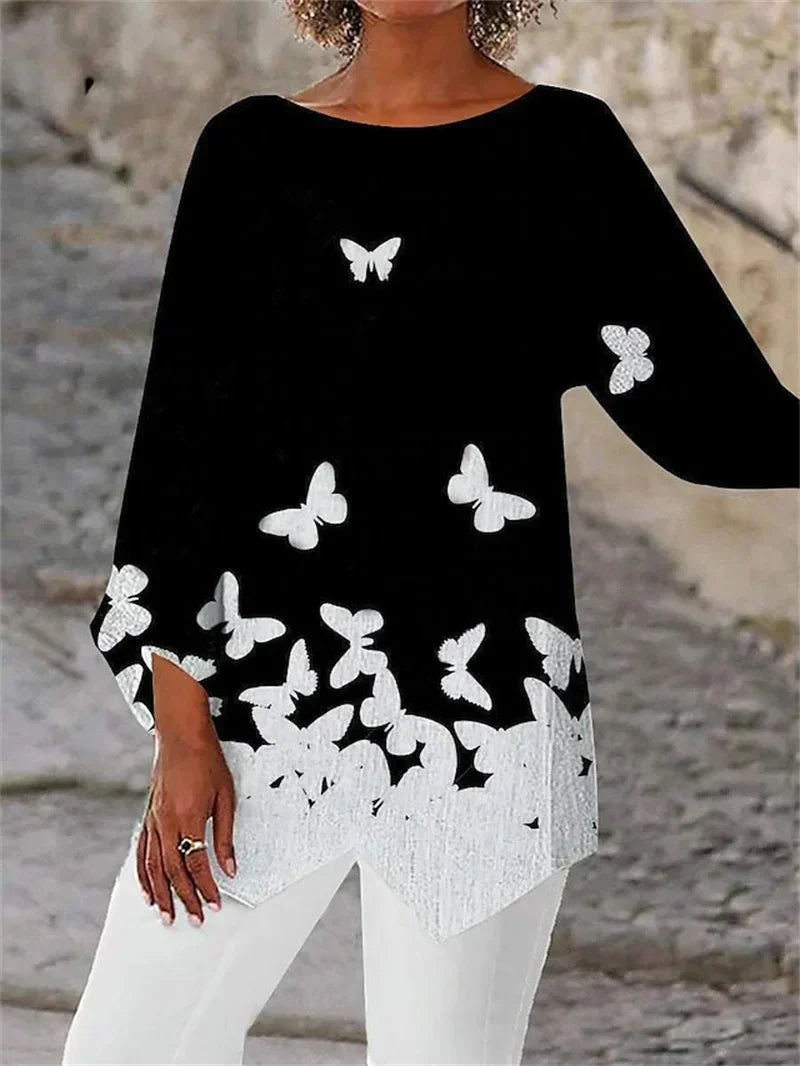 Women’s Round Neck & Long Sleeve Printed Shirt