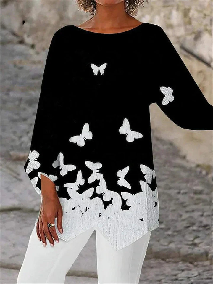 Women’s Round Neck & Long Sleeve Printed Shirt