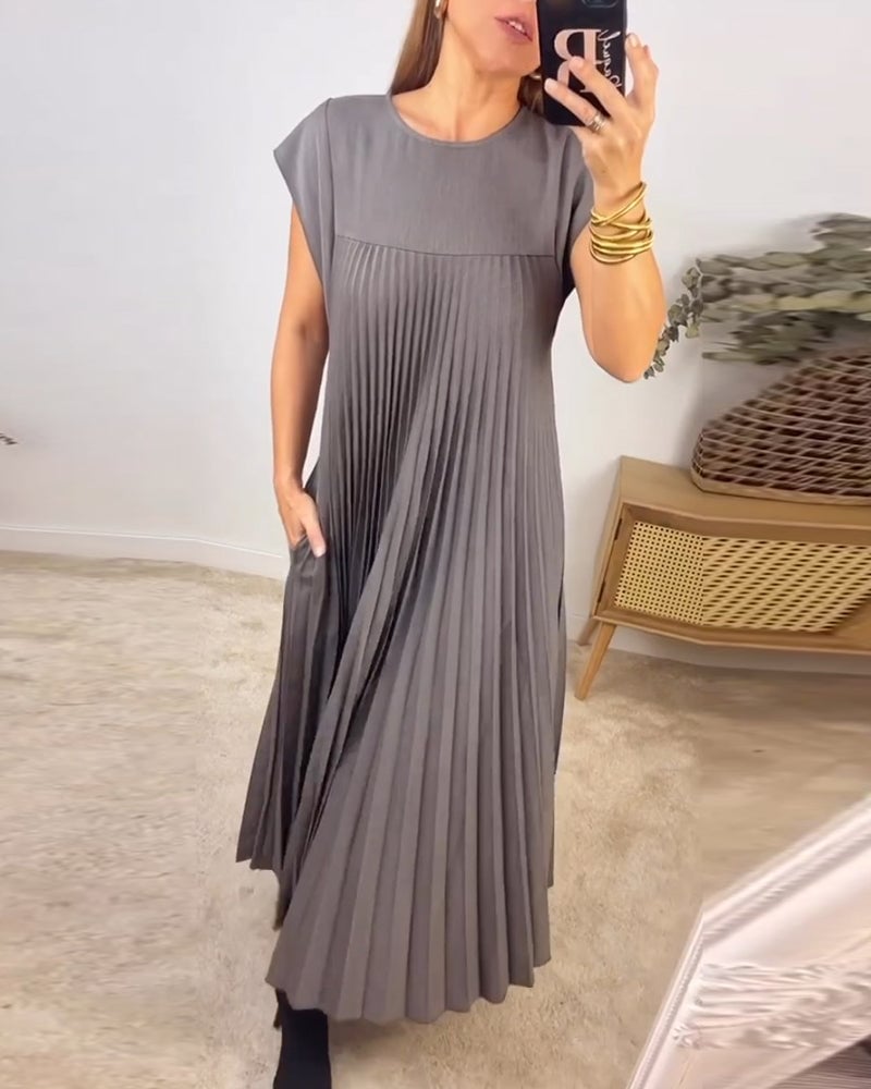 Women's Short Sleeve Pleated Maxi Dress