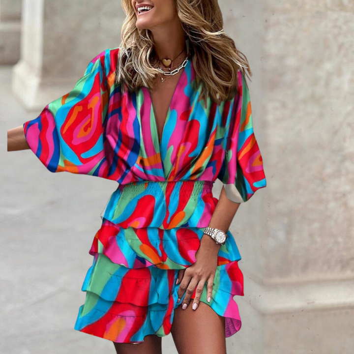 Women's Tummy Control Colorful Draped Dress