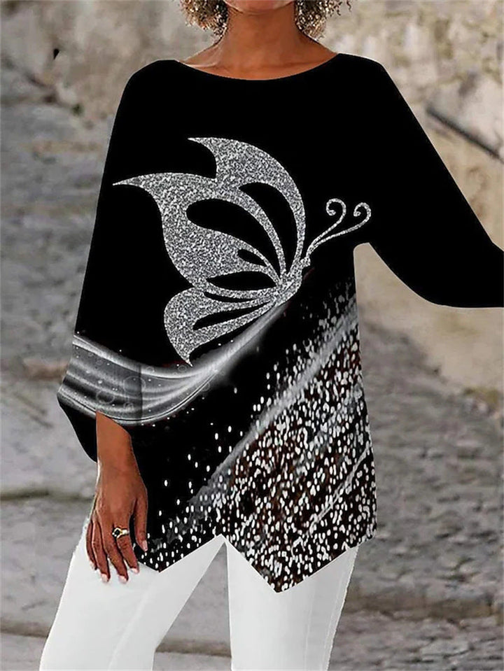 Women’s Round Neck & Long Sleeve Printed Shirt