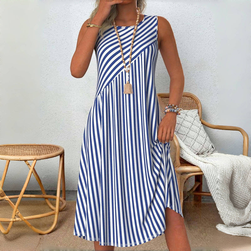 Women's Sleeveless Striped Tummy-Covering Summer Dress