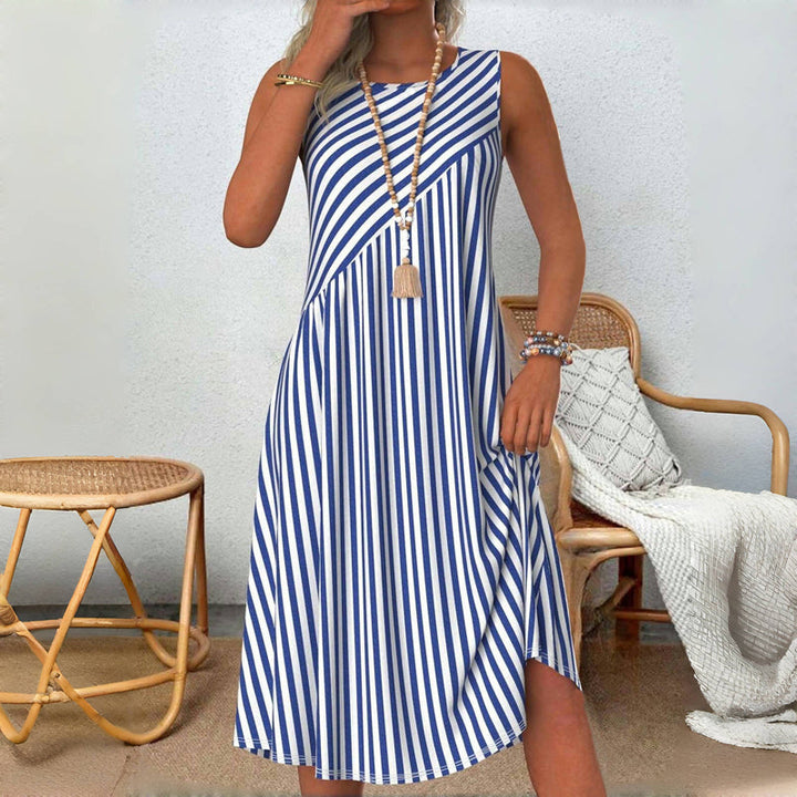 Women's Sleeveless Striped Tummy-Covering Summer Dress
