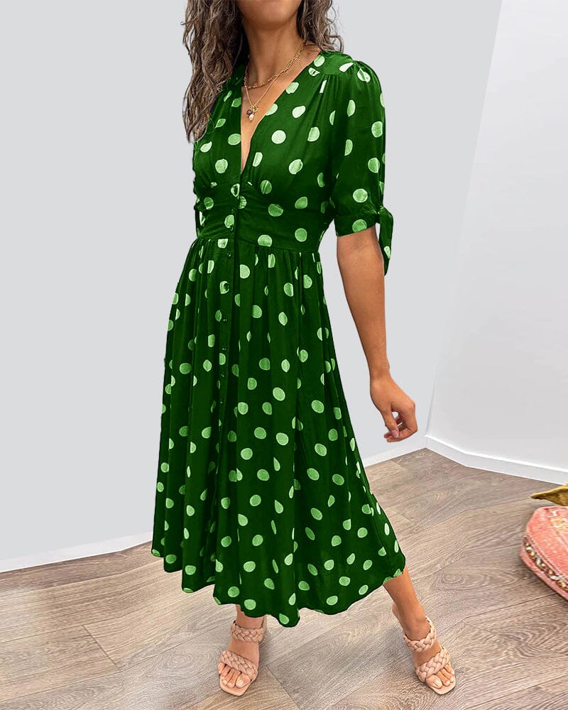 Women's Polka Dots V-Neck Dress