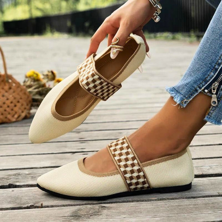 Women's Mary Jane Flats Pointed Toe Knit Ballet Shoes