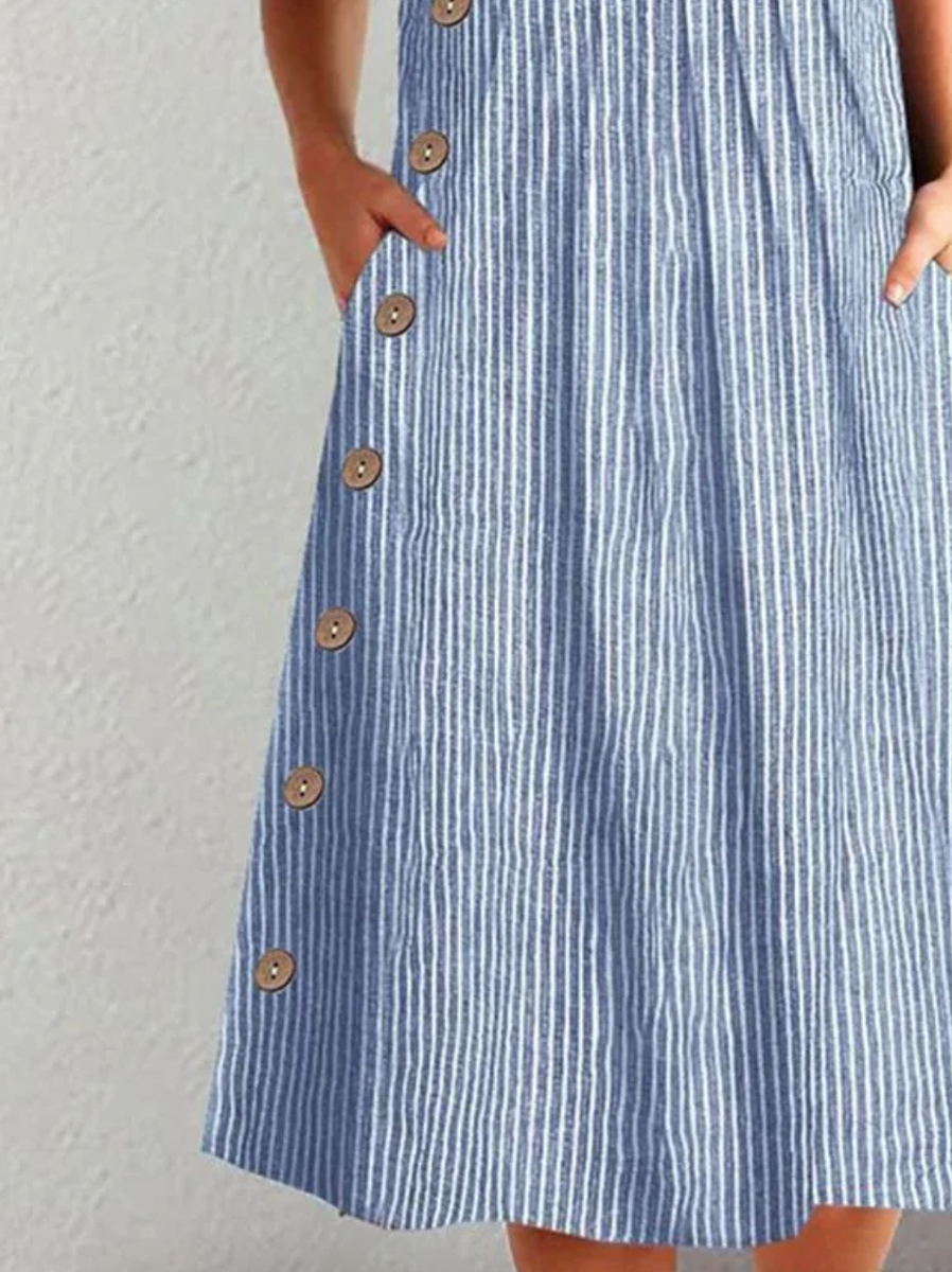 Women’s Classic Striped Button Midi Dress