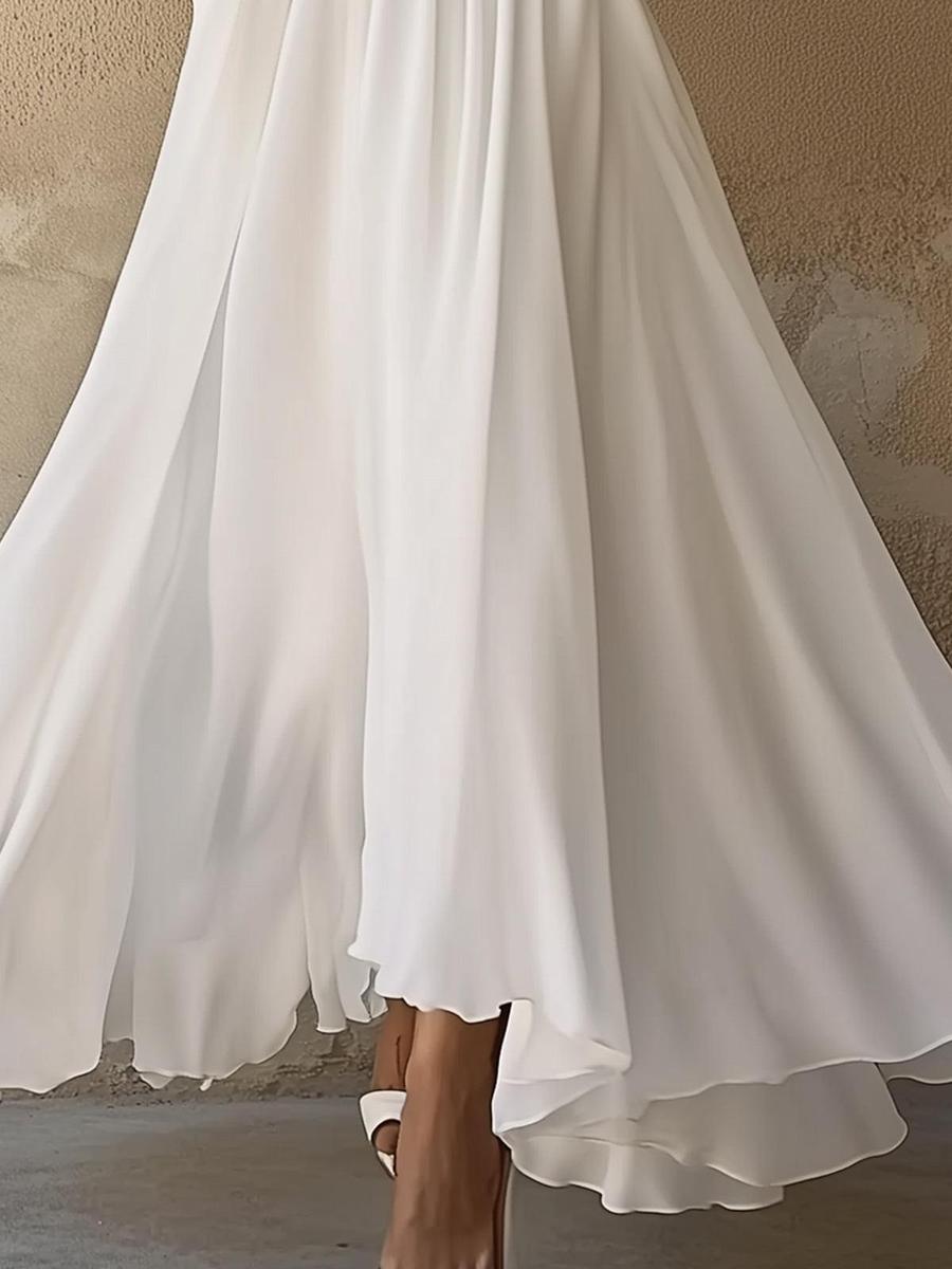 Women's Vintage Plain White V-Neck Maxi Dress