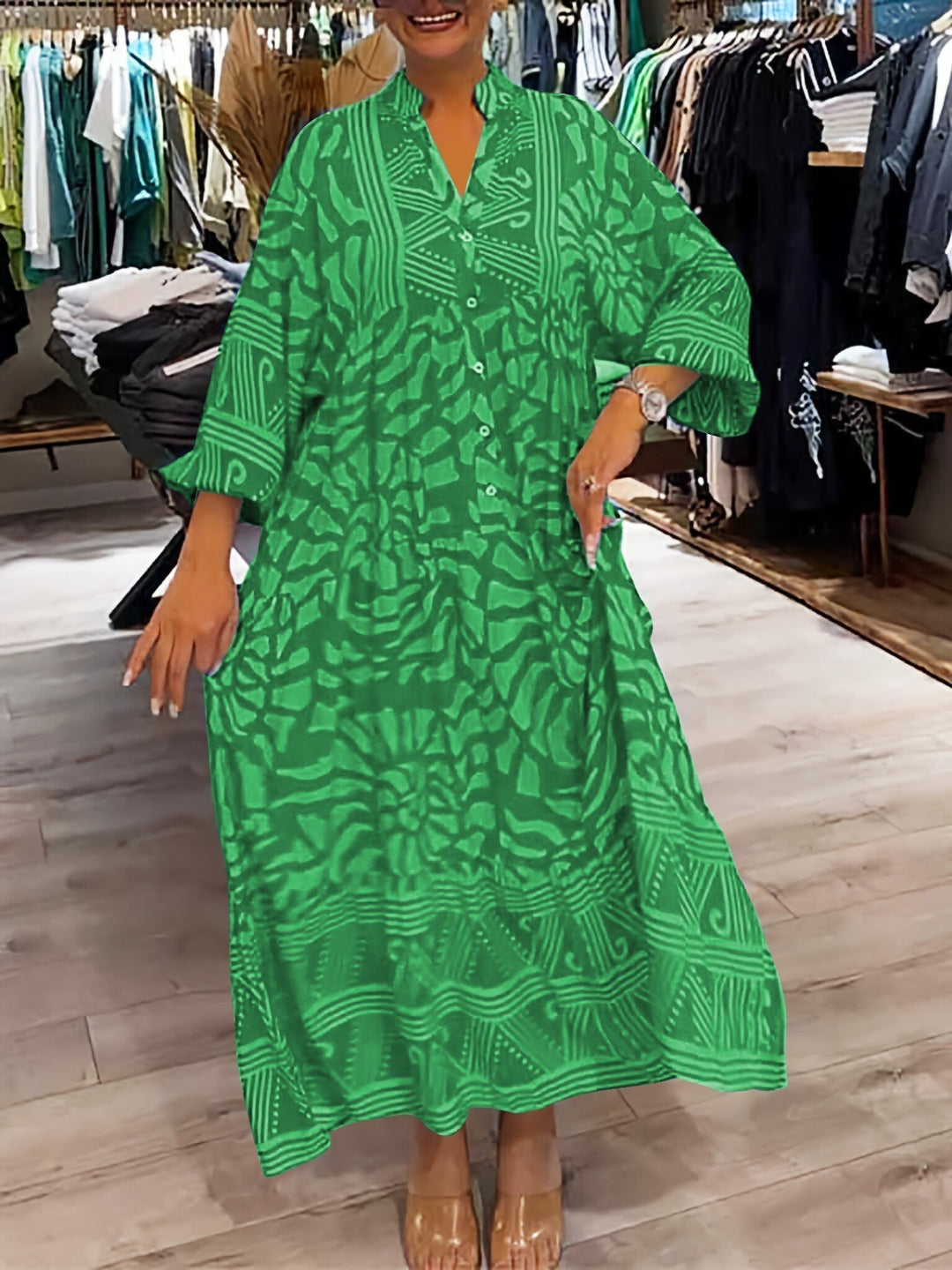 Women's V Neck Tummy Control Flowy Loose Fit Dress