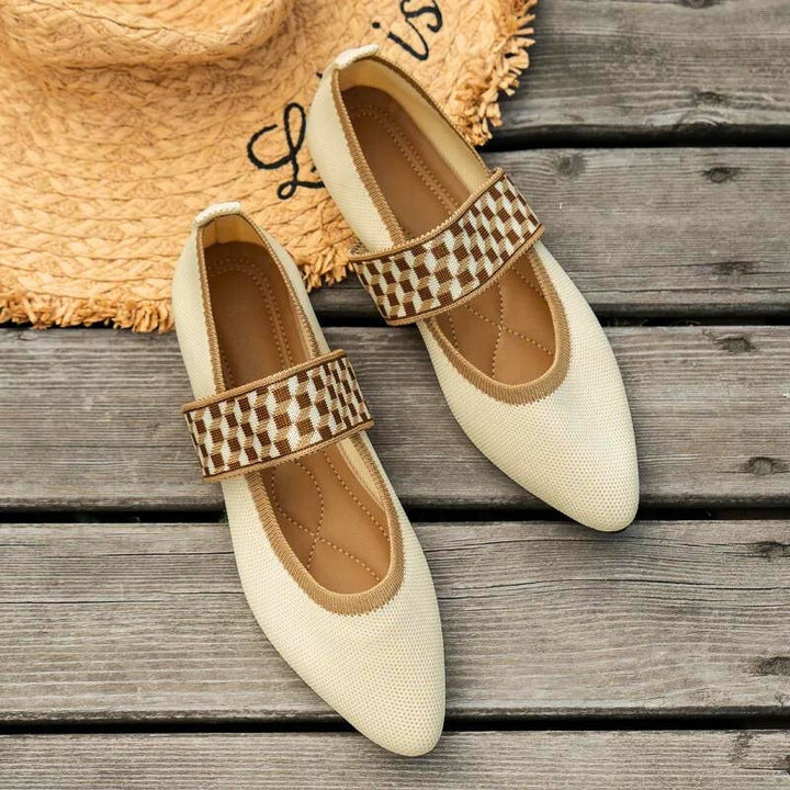 Women's Mary Jane Flats Pointed Toe Knit Ballet Shoes