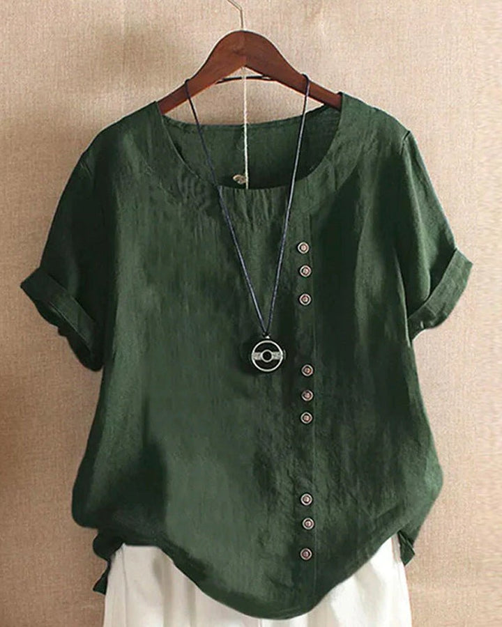 Women's Button Front Crew Neck Short Sleeve Casual Top