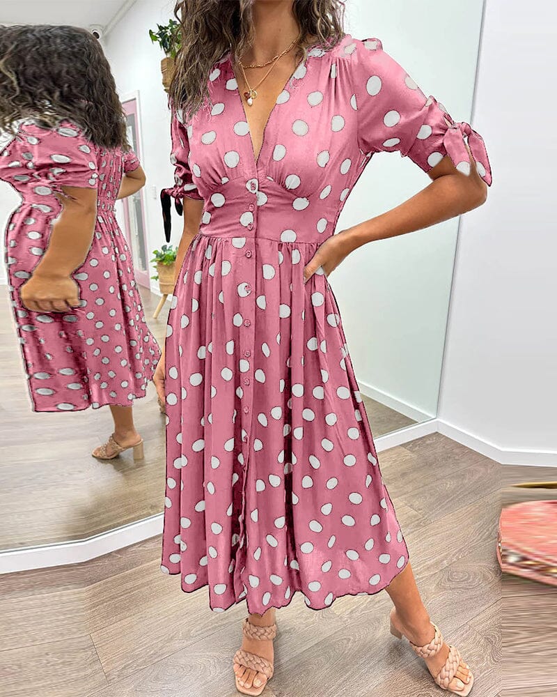 Women's Polka Dots V-Neck Dress