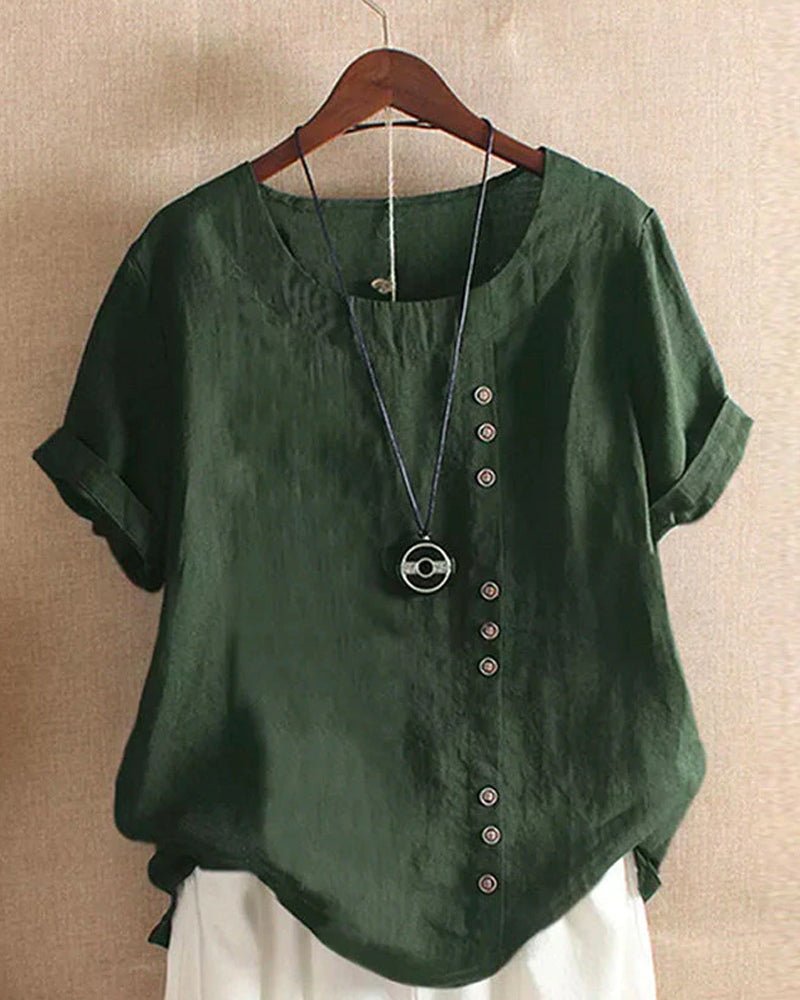 Women's Linen Button Front Short Sleeve Top Relaxed Fit