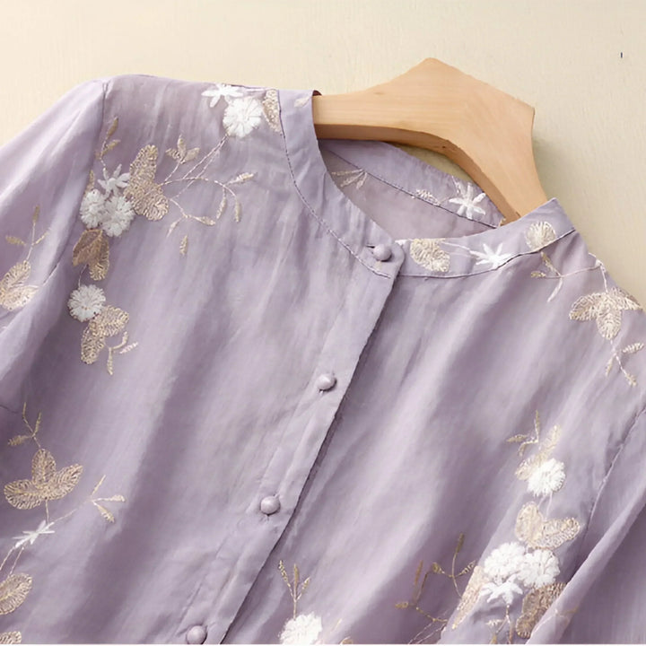 Women's Cotton Top with Embroidered Flowers