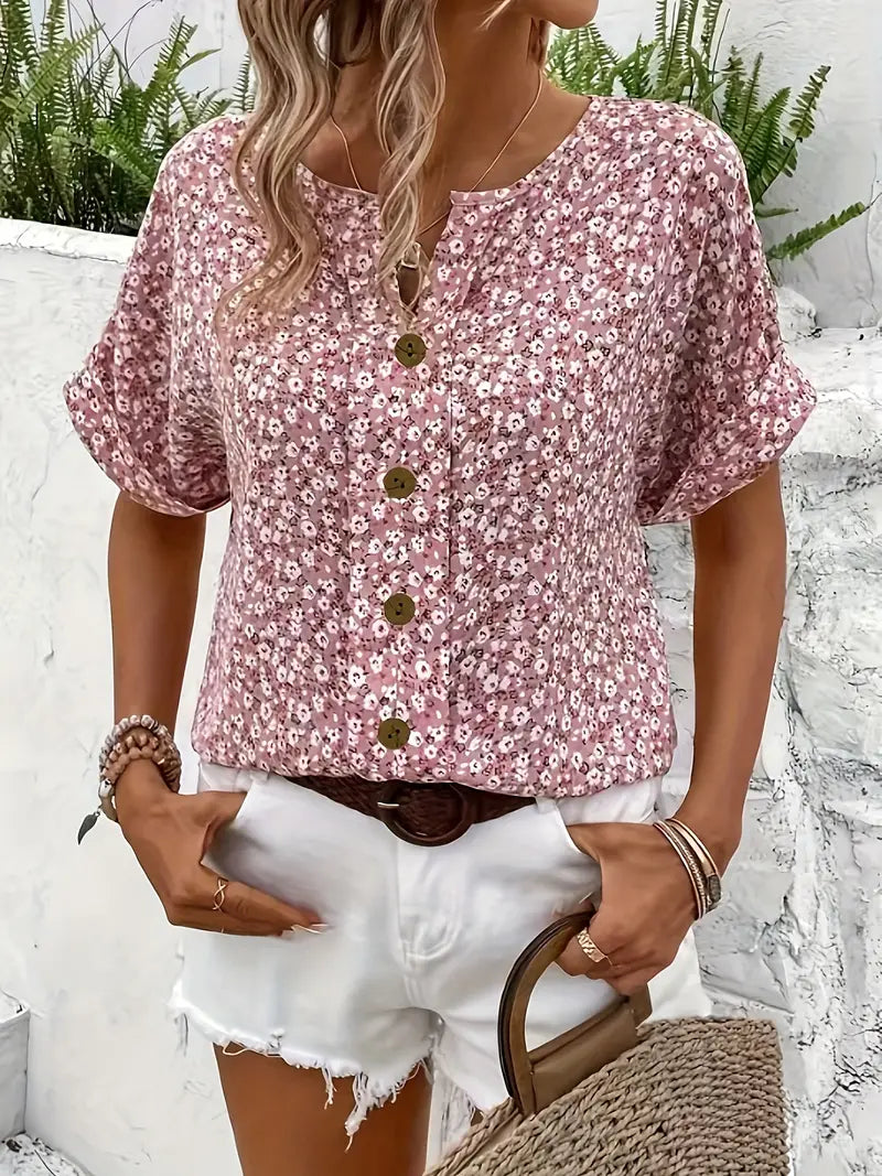 Women’s Floral Pink Print Blouse For Everyday Elegance