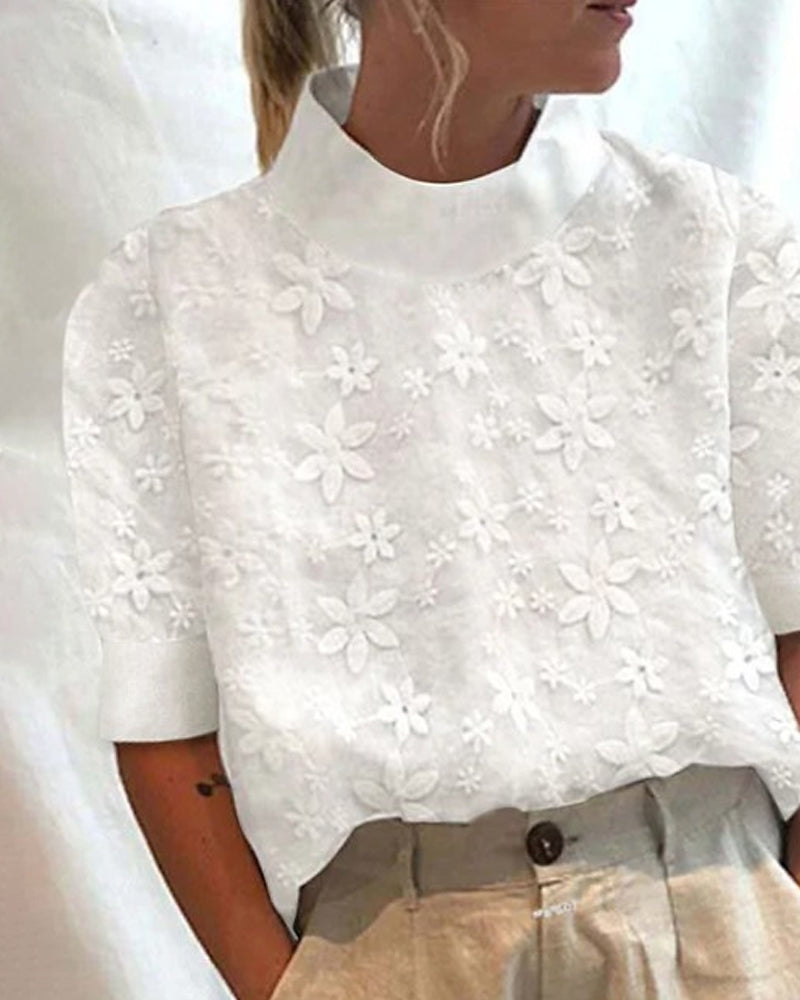 Women's Floral Solid Stand-Up Collar