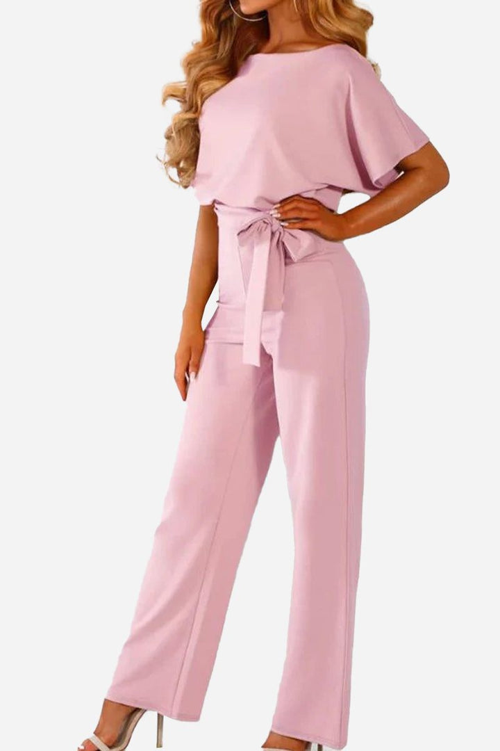 Women's Wide-Leg Belted Jumpsuit with Batwing Sleeves