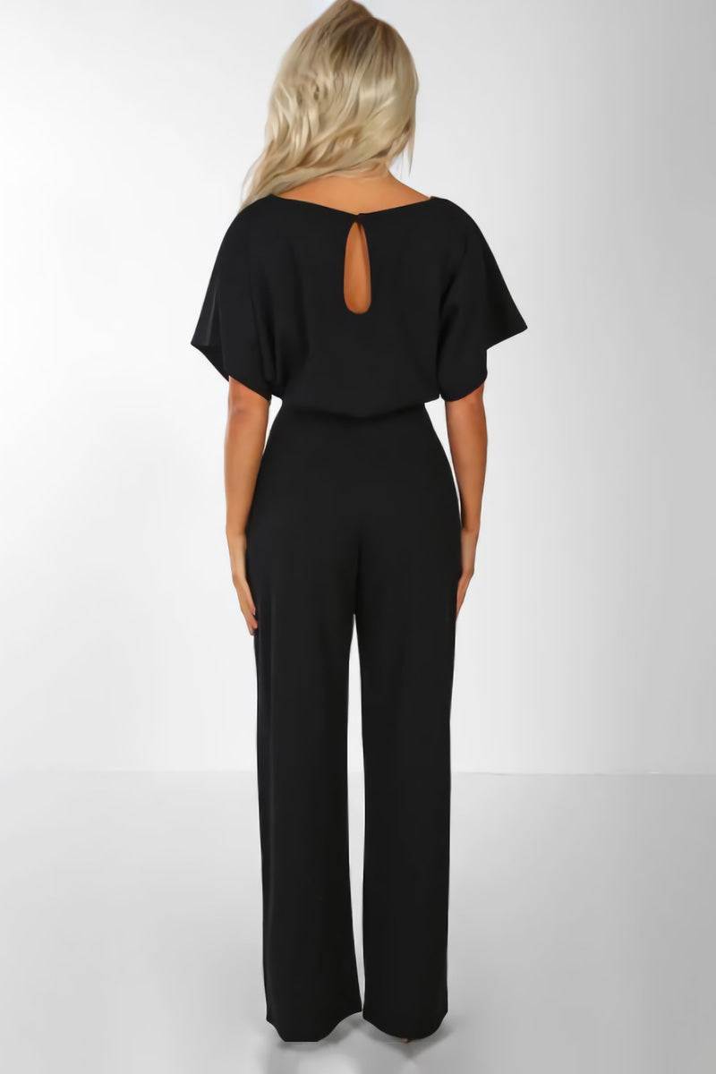 Women's Wide-Leg Belted Jumpsuit with Batwing Sleeves