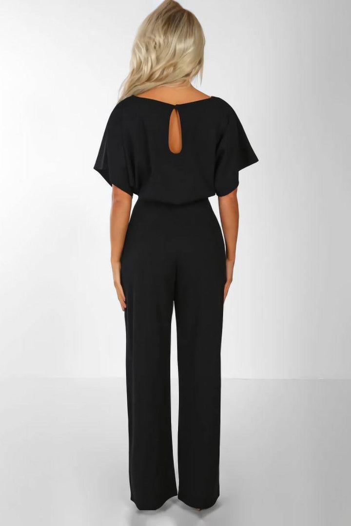 Women's Wide-Leg Belted Jumpsuit with Batwing Sleeves