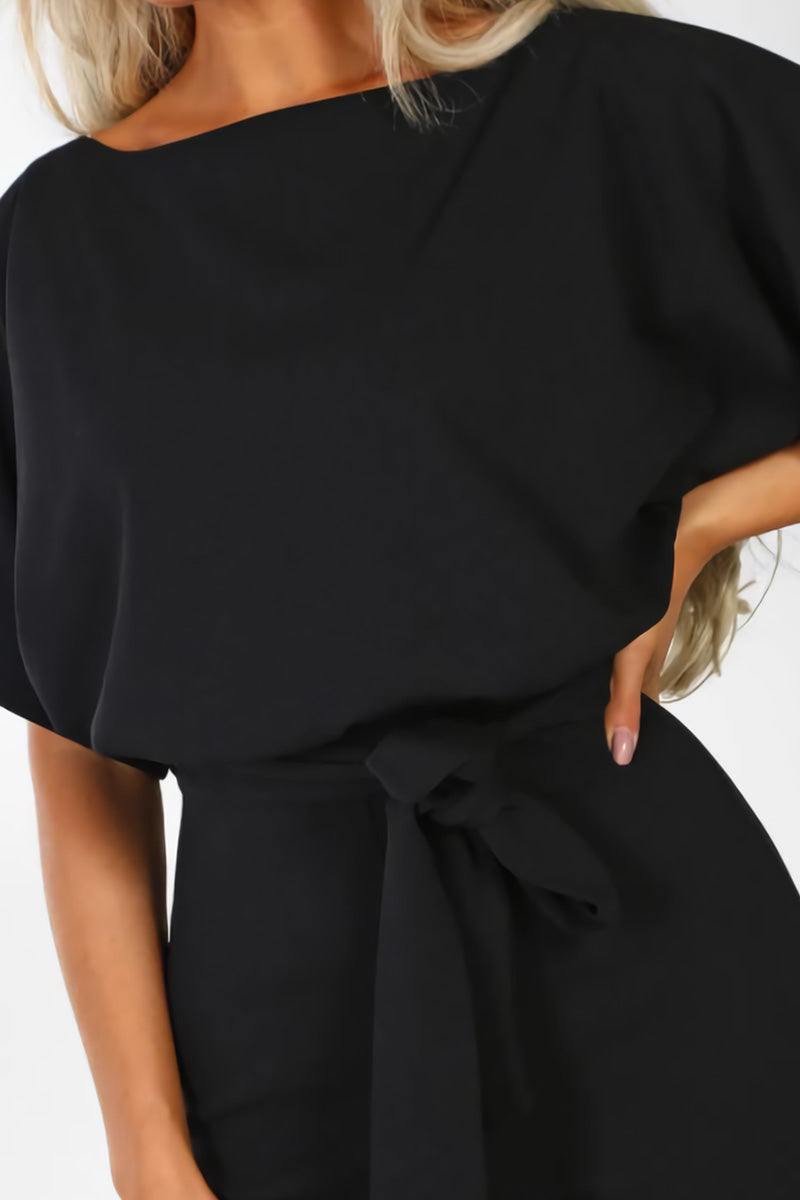 Women's Wide-Leg Belted Jumpsuit with Batwing Sleeves