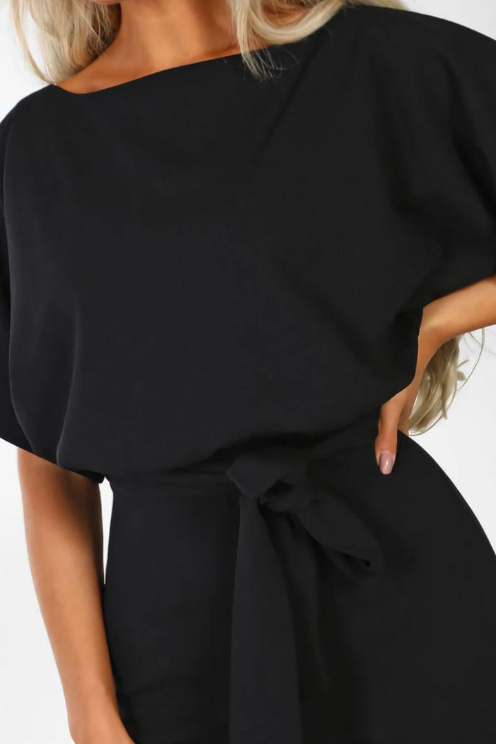 Women's Wide-Leg Belted Jumpsuit with Batwing Sleeves