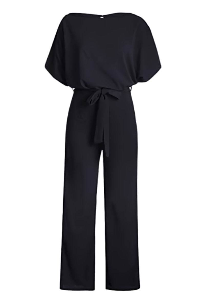 Women's Wide-Leg Belted Jumpsuit with Batwing Sleeves