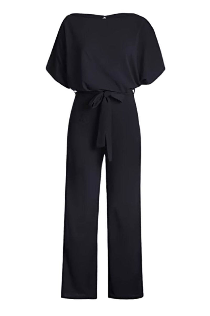 Women's Wide-Leg Belted Jumpsuit with Batwing Sleeves