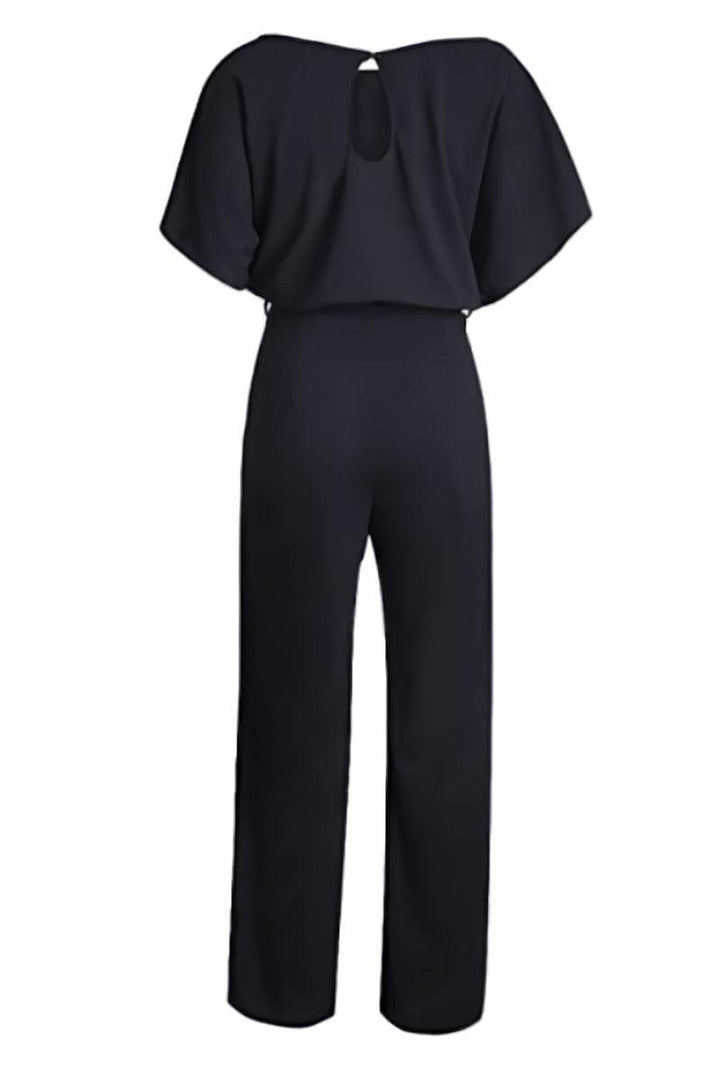 Women's Wide-Leg Belted Jumpsuit with Batwing Sleeves