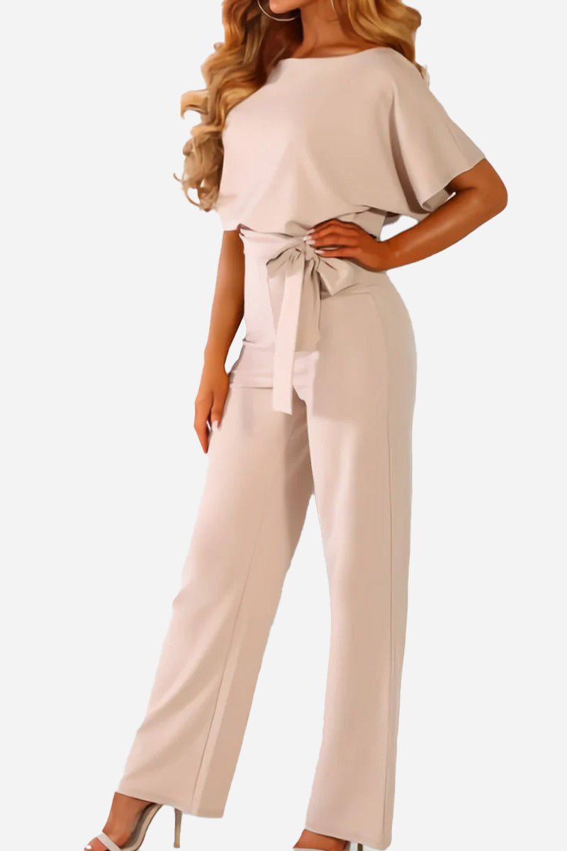 Women's Wide-Leg Belted Jumpsuit with Batwing Sleeves