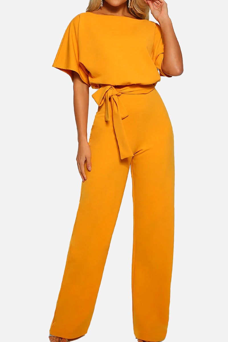 Women's Wide-Leg Belted Jumpsuit with Batwing Sleeves