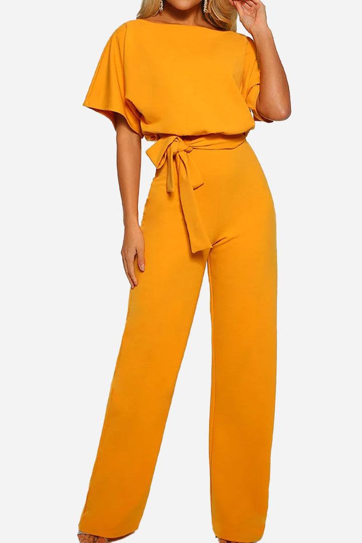 Women's Wide-Leg Belted Jumpsuit with Batwing Sleeves